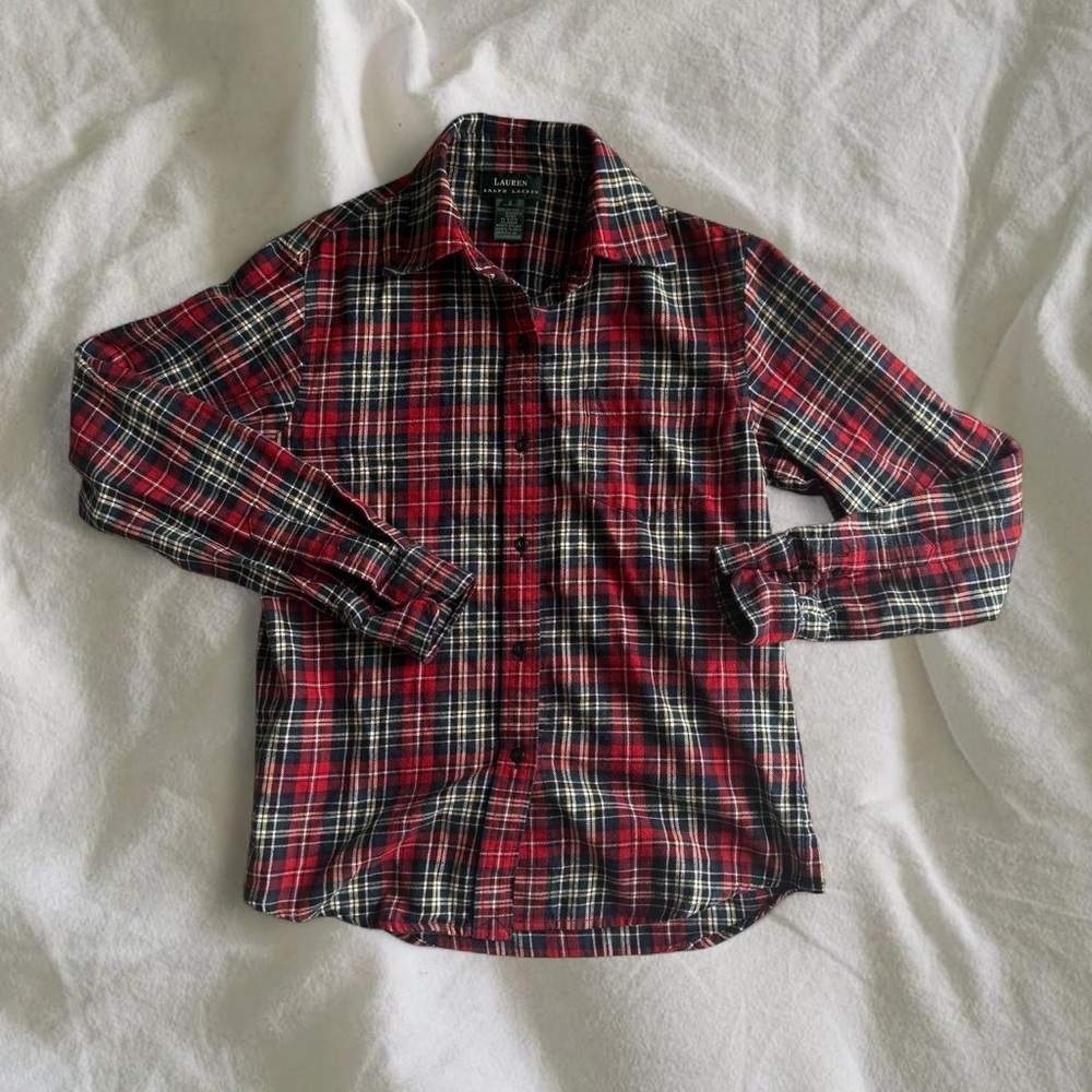 Lauren Ralph Lauren Women's Red and Black Plaid Shirt - Picture 1 of 3